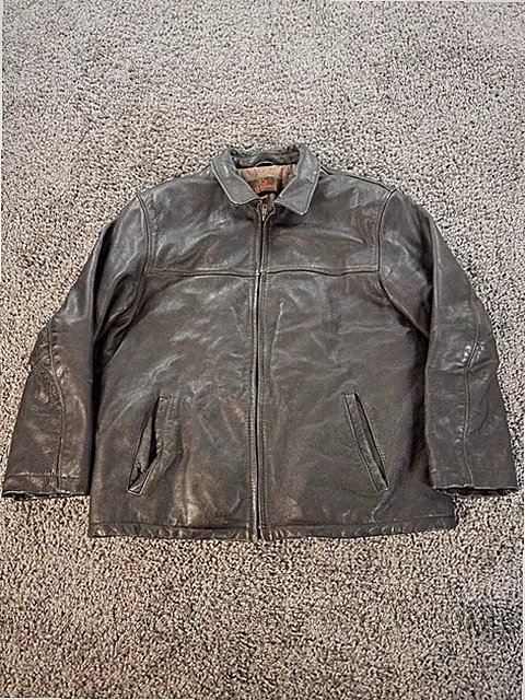 Danier Men's XL Cafe Style Black Leather Motorcycle Jacket Moto Full Zip 90s