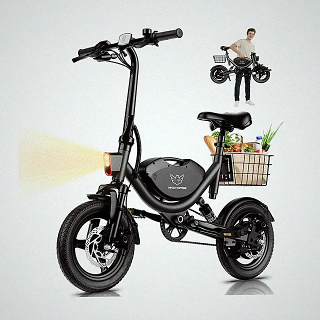 Electric Bike with Basket, 14" Folding Ebike 22 MPH, 35 Miles Range, Dual Sus...