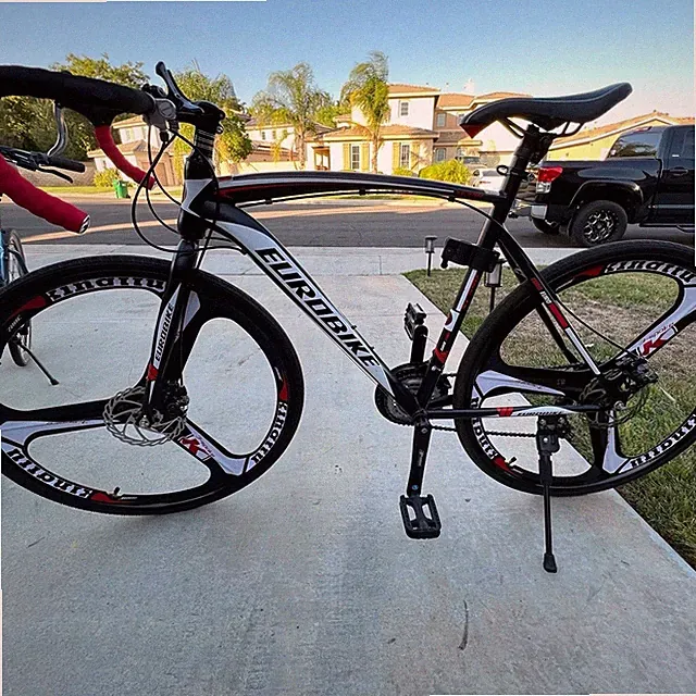 Eurobike XC550 Road Bike 700C Disc Brake Drop Bar Black White Red Steel