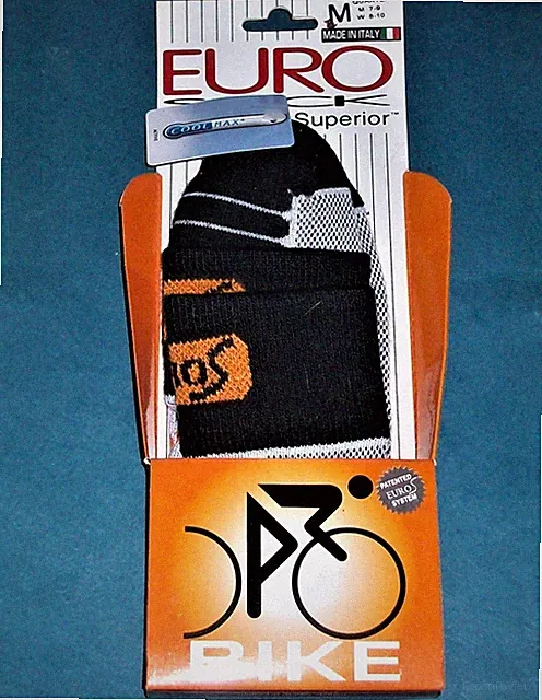 New in Box-Euro Bike "Cool Max" Socks-Black-Quarter Size Medium-Men 7-9, W 8-10