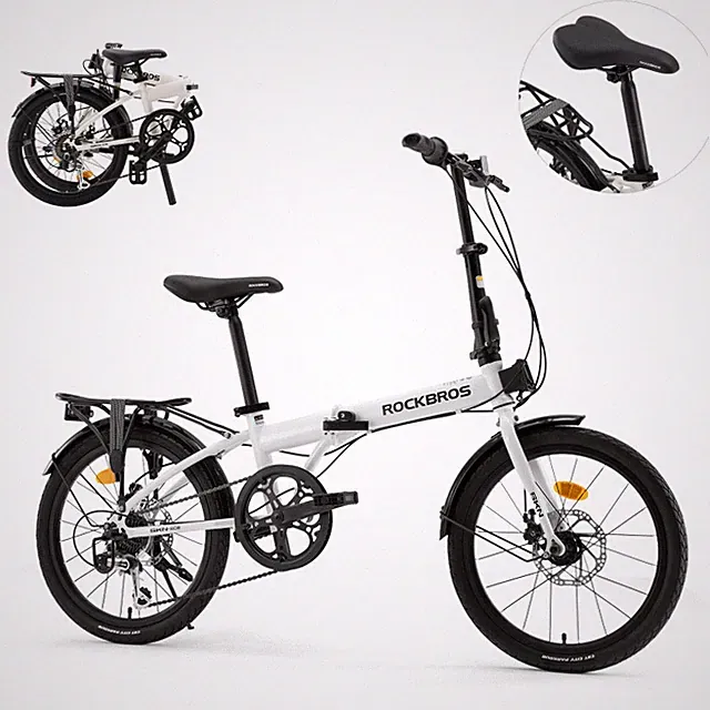 ROCKBROS SKN 20"7 Speed Folding Bike,Steel Frame Disc Brake with Rear Rack White