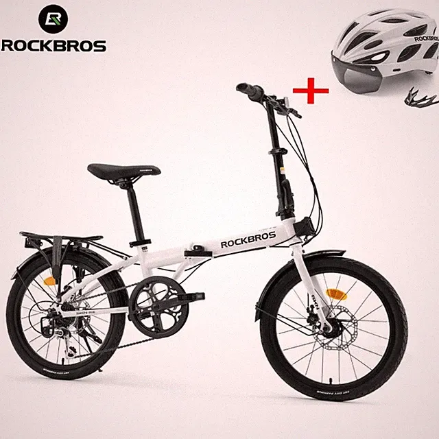 ROCKBROS SKN 20"Folding Bike 7-Speed Cable Disc Brake with Rear Rack & Helmet