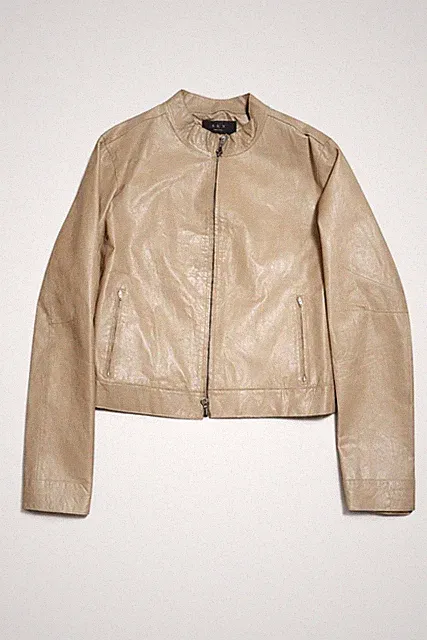 S.U.N Leather Cropped Moto Jacket | Tan Cream | Euro 48 (M) | Minimal Luxury Zip