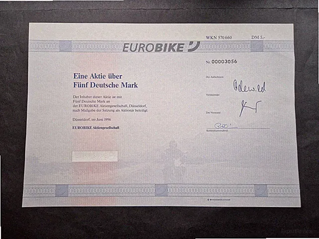 Share Eurobike AG 5 DM 1996 Düsseldorf + remaining coupons