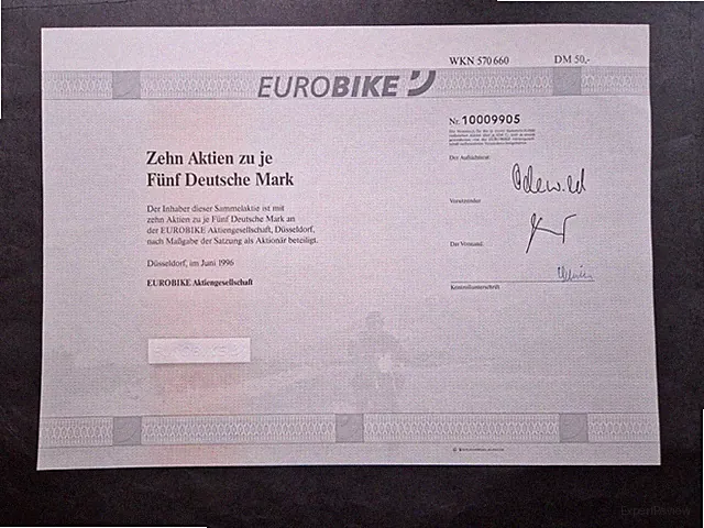 Share Eurobike AG 50 DM 1996 Düsseldorf + remaining coupons