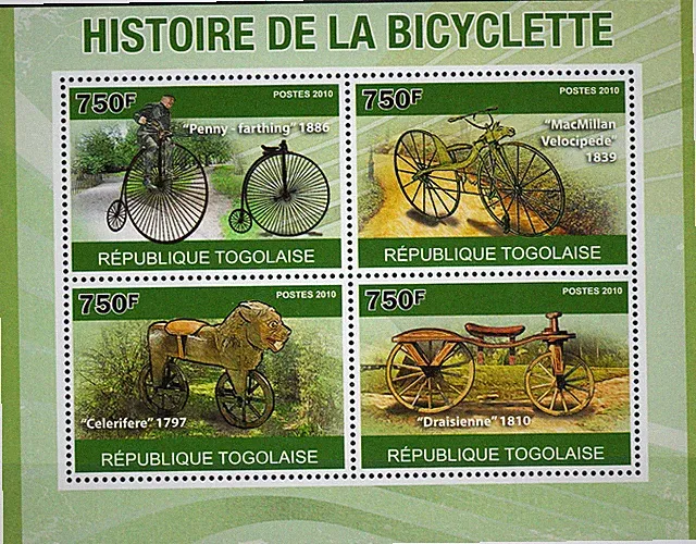 Togo S/S History of the Bicycle 2010 MNH-18 Euro