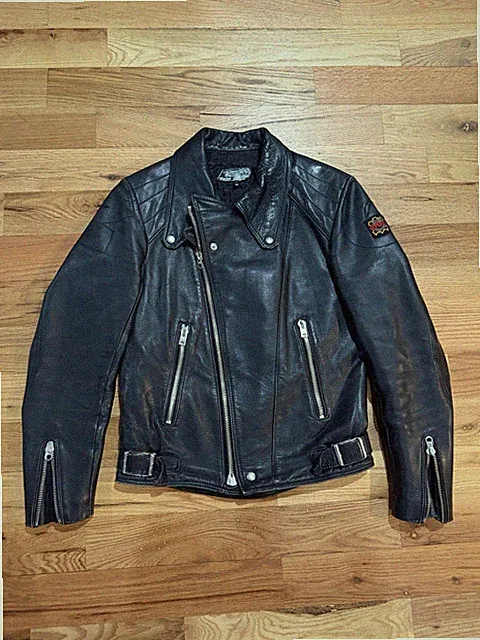 Vintage Erbo Euro Double Riders Black Leather Jacket Size UK 46