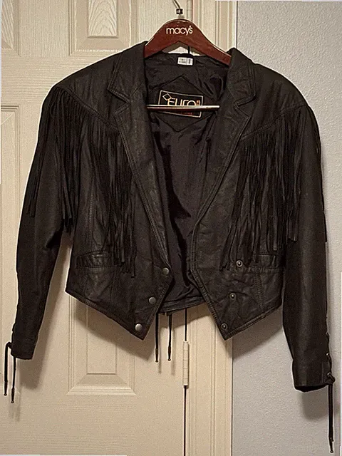 Vintage Euro Mond Leather Fringe Jacket - SMALL Black Western Motorcycle Boho